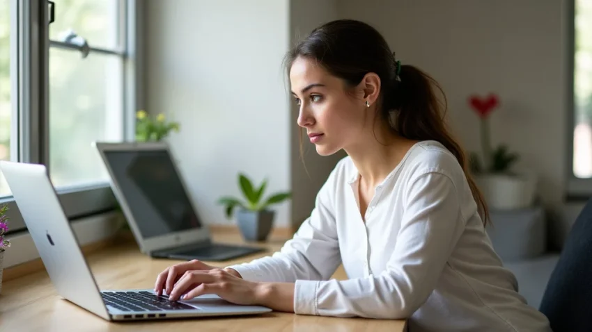 The image shows a person happily working on a laptop at home, illustrating how to make money online easily.